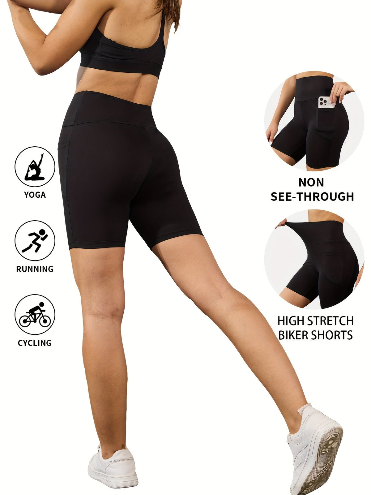 Lot de 5 shorts de cyclisme taille haute pour femme avec poches | Gainant et opaque | Short de sport pour yoga, course et entraînement, entrejambe de 15 cm | Stretch doux | XS-XXL | Couleurs assorties