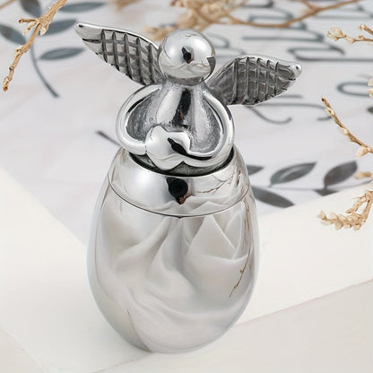 Petite urne souvenir pour cendres humaines – Mini urne funéraire en acier inoxydable avec motif ange, urne de partage pour proches, finition argentée