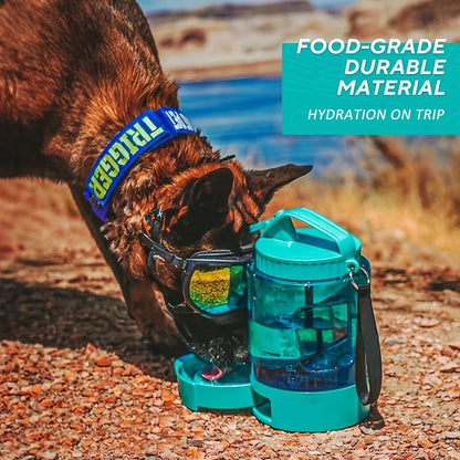 Gourde de voyage pour chien 2,2 L avec gamelle rétractable - Distributeur 2-en-1 portable grande capacité, anti-fuite, pour randonnée, camping, plage et trajets en voiture, dragonne et mousqueton inclus, bleu lagon