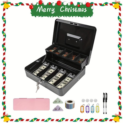 Grande caisse verrouillable avec plateau à monnaie – Coffre de sécurité en métal avec 6 accessoires pour caisse enregistreuse, maison, bureau et entreprise, 6 couleurs, options de verrouillage à clé et à combinaison