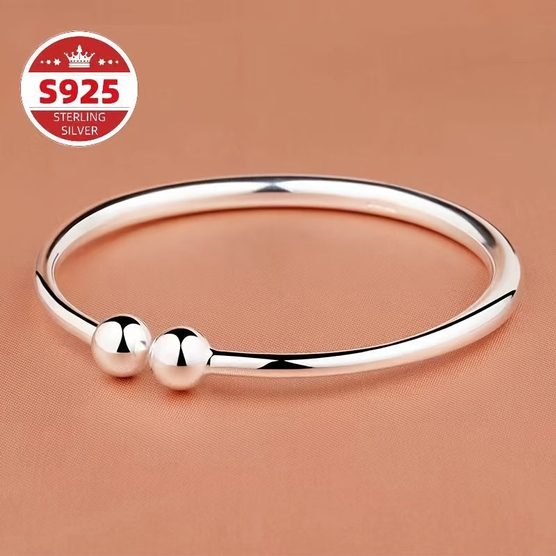 Ensemble de 2 bracelets joncs ouverts en argent sterling 925 nacré pour femme – Bracelet manchette ajustable hypoallergénique, bijou élégant pour la Saint-Valentin, la fête des Mères ou un anniversaire