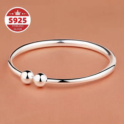 Ensemble de 2 bracelets joncs ouverts en argent sterling 925 nacré pour femme – Bracelet manchette ajustable hypoallergénique, bijou élégant pour la Saint-Valentin, la fête des Mères ou un anniversaire