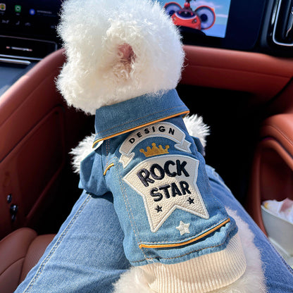 Veste en jean style rock pour petit chien – Vêtement décontracté imitation jean pour petits chiens, veste streetwear confortable de la taille XS à XL, tenue tendance bleue pour le quotidien et les sorties.