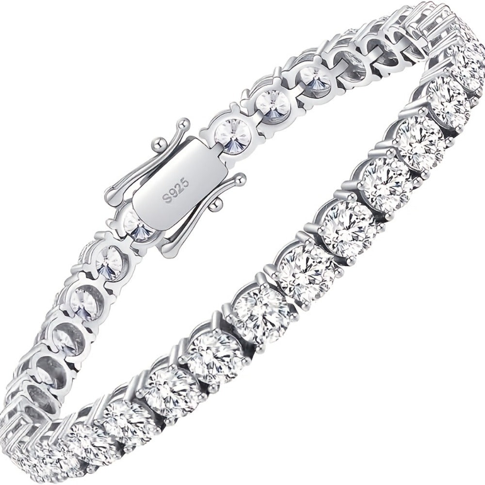 Bracelet de tennis en argent 925 plaqué avec diamants de laboratoire taille ronde, bijou élégant cadeau pour femmes et hommes, tailles de 6,5 à 8,5 pouces, bracelet style diamant blanc