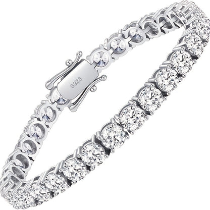 Bracelet de tennis en argent 925 plaqué avec diamants de laboratoire taille ronde, bijou élégant cadeau pour femmes et hommes, tailles de 6,5 à 8,5 pouces, bracelet style diamant blanc