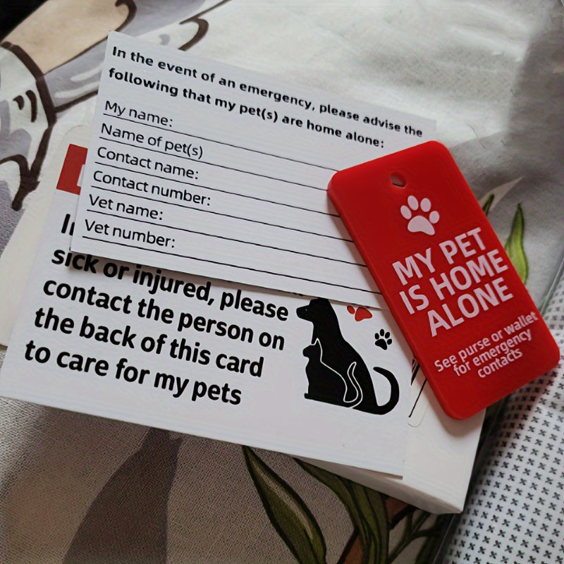 Carte d'alerte d'urgence pour animaux, porte-clés en acrylique « Mon animal est seul à la maison » avec champs pour vétérinaire et contacts, carte d'identité de sécurité pour propriétaires d'animaux vivant seuls, personnes âgées et amateurs de plein air