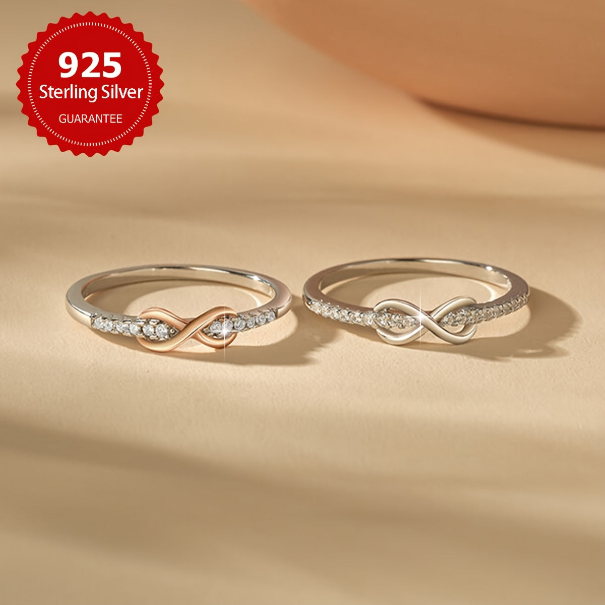 Bague « 8 chanceux » pour femme en argent sterling 925 – Incrustation de zircone cubique, design bicolore, anneau empilable élégant, tailles 5-10, bijou raffiné pour mariage et cadeau