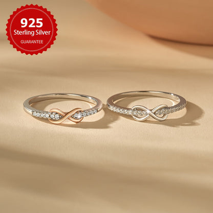 Bague « 8 chanceux » pour femme en argent sterling 925 – Incrustation de zircone cubique, design bicolore, anneau empilable élégant, tailles 5-10, bijou raffiné pour mariage et cadeau