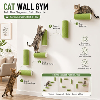 Poteau à griffer mural pour chat – Griffoir cylindrique en sisal autocollant, assemblage combiné horizontal et vertical, accessoire gain de place pour l'entretien des griffes des chats d'intérieur, 6 couleurs