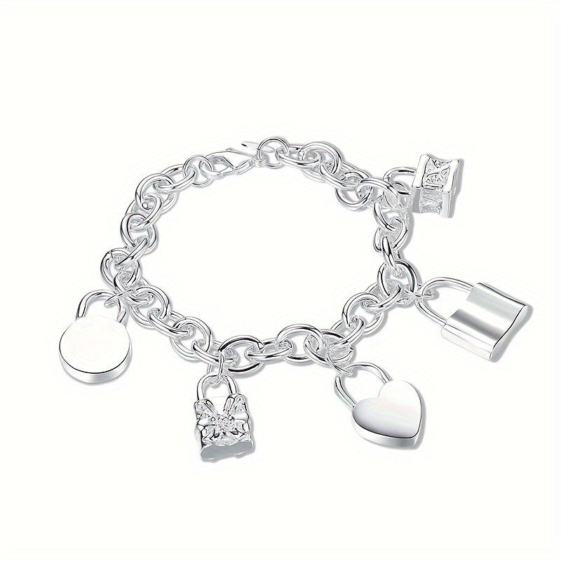 Bracelet avec pendentif en argent sterling 925 style coréen pour femme – Design tendance à maillons, hypoallergénique, 20 cm / 7,87 po, élégant au quotidien et cadeau idéal pour toutes les occasions