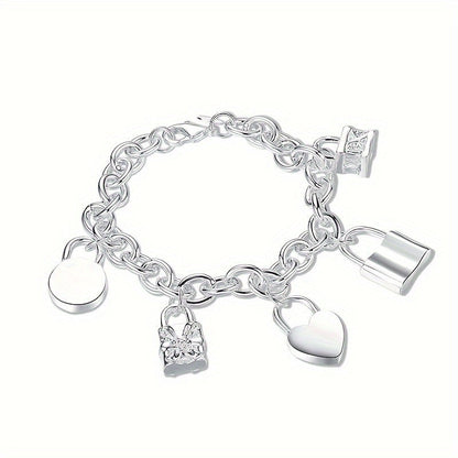 Bracelet avec pendentif en argent sterling 925 style coréen pour femme – Design tendance à maillons, hypoallergénique, 20 cm / 7,87 po, élégant au quotidien et cadeau idéal pour toutes les occasions