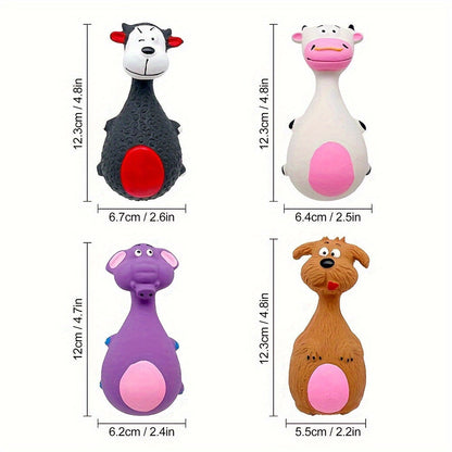 Lot de 4 jouets couineurs en latex pour chiens – Jouets à mâcher en forme de personnages au gros ventre pour chiots et chiens actifs, jeu interactif pour l'hygiène dentaire, accessoires durables et amusants pour les mâcheurs agressifs