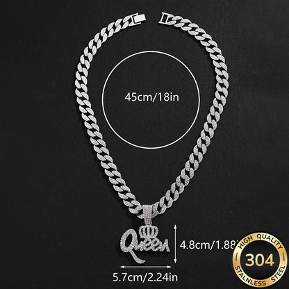 Collier pendentif couronne Hip Hop pour femme en zircone cubique – Bijou fantaisie brillant en zircone synthétique, collier bling-bling audacieux, cadeau pour femme, anniversaire, Saint-Valentin et occasions spéciales