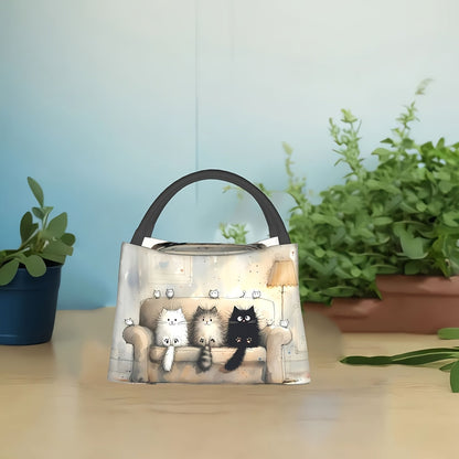 Sac à déjeuner isotherme au motif de chat mignon – Sac glacière réutilisable en polyester avec fermeture éclair, portable et facile à nettoyer, idéal pour le travail, les pique-niques, la plage, la randonnée et les repas nomades du quotidien