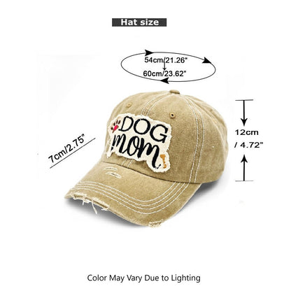 Casquette de baseball vintage brodée avec patte et os pour maman de chien – 100 % coton, respirante, réglable, protection UV, cadeau pour amoureux des chiens, disponible en rose, noir, bleu sarcelle et kaki