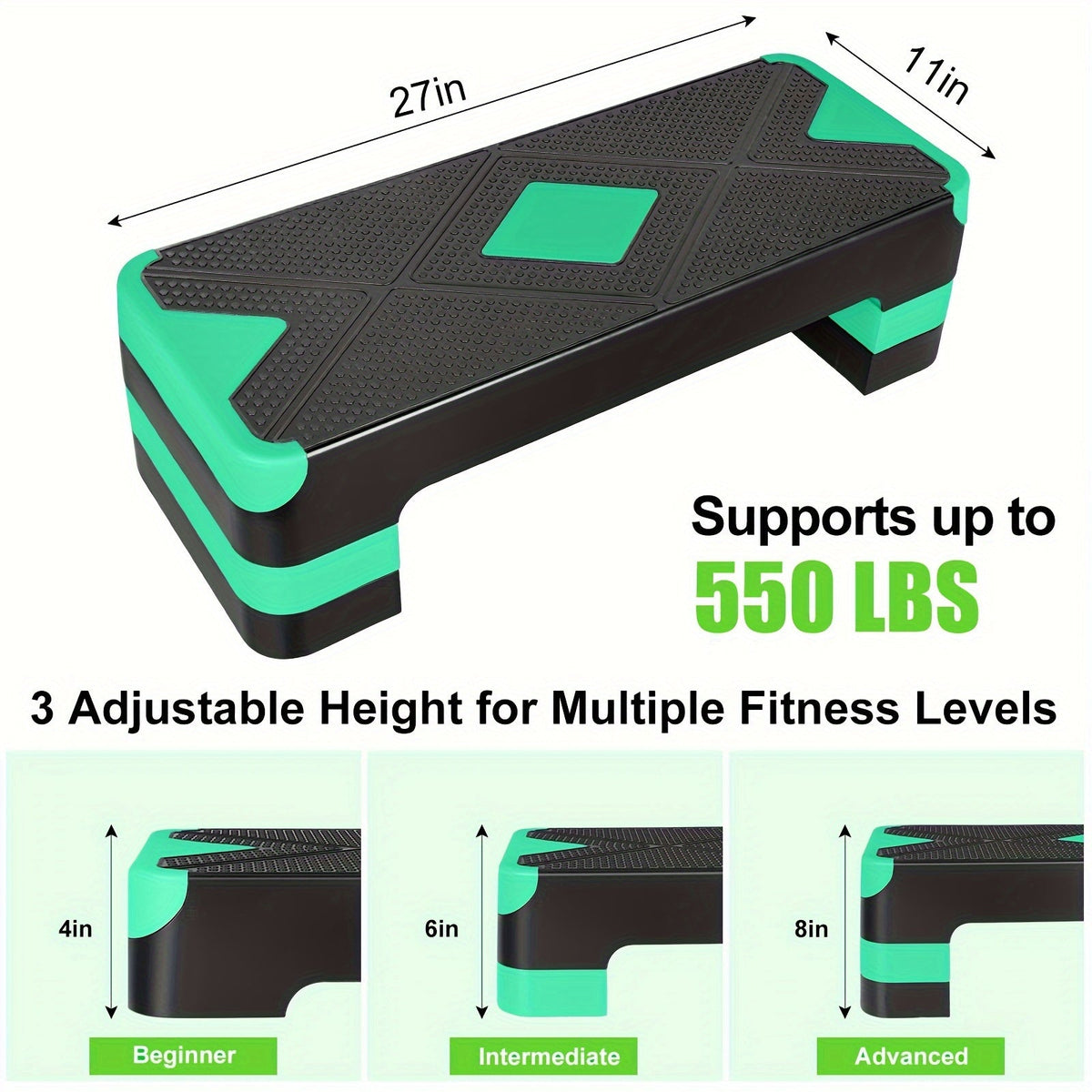Plateforme de step aérobic réglable – 3 niveaux de hauteur (10/15/20 cm), stepper antidérapant pour entraînement cardio à domicile, planche d'exercice de step aérobic (6 couleurs)
