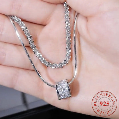 Collier double rang en argent sterling S925 pour femme, élégante chaîne de pull en zircon cubique, bijou minimaliste et tendance pour le quotidien et pour offrir, toutes saisons