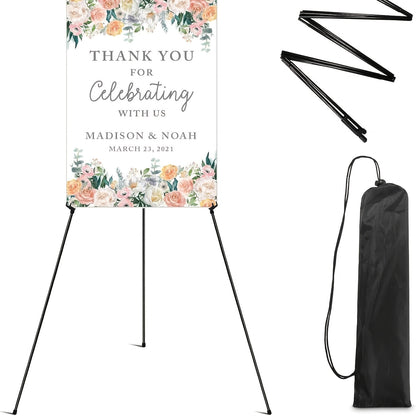 Easel Stand 63 Inch Portable Floor Easel Metal Tripod with Carry Bag for Wedding Signs Poster Display Black Gold 1 or 2 Pack