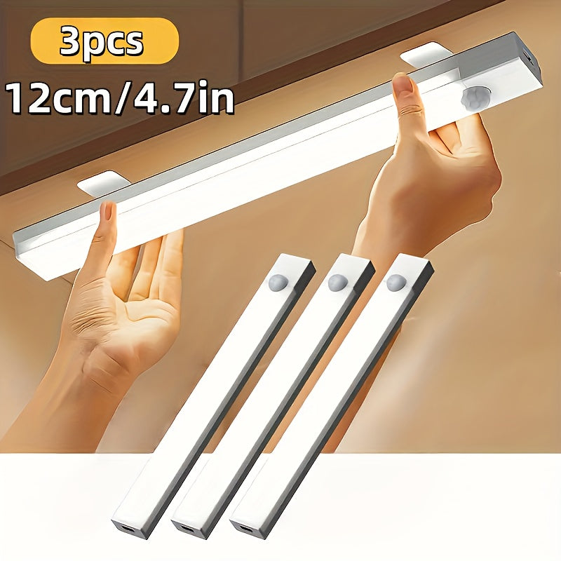 Lampe de placard LED à détecteur de mouvement rechargeable par USB – Éclairage intelligent sans fil sous meuble, intensité réglable 3 niveaux, veilleuse pour cuisine, chambre, placard, escaliers, couloir – Lot de 6 ou 3