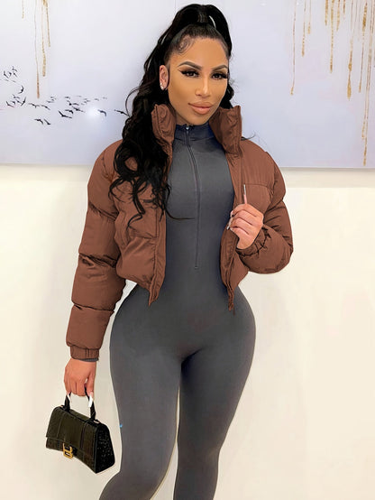 Women's Short Jacket European American Style Autumn Winter Warm Casual Outerwear – Black Rose Red Grey Olive Green Blue Coffee Brown S M L XL XXL