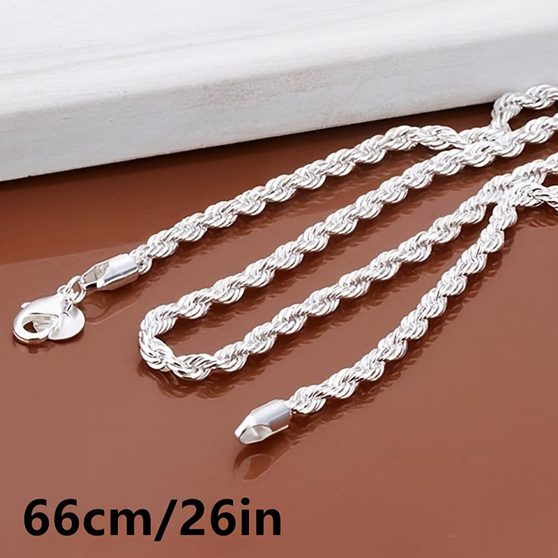 Collier chaîne torsadée plaqué argent 925, style tribal simple en acier inoxydable, unisexe, 18-30 pouces - Bijou pour hommes et femmes, idéal au quotidien ou pour les fêtes, cadeau pour la Saint-Valentin, toutes saisons