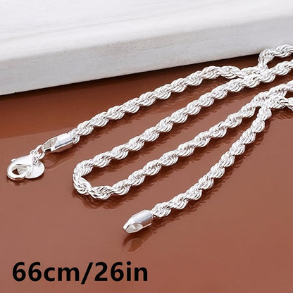 Collier chaîne torsadée plaqué argent 925, style tribal simple en acier inoxydable, unisexe, 18-30 pouces - Bijou pour hommes et femmes, idéal au quotidien ou pour les fêtes, cadeau pour la Saint-Valentin, toutes saisons