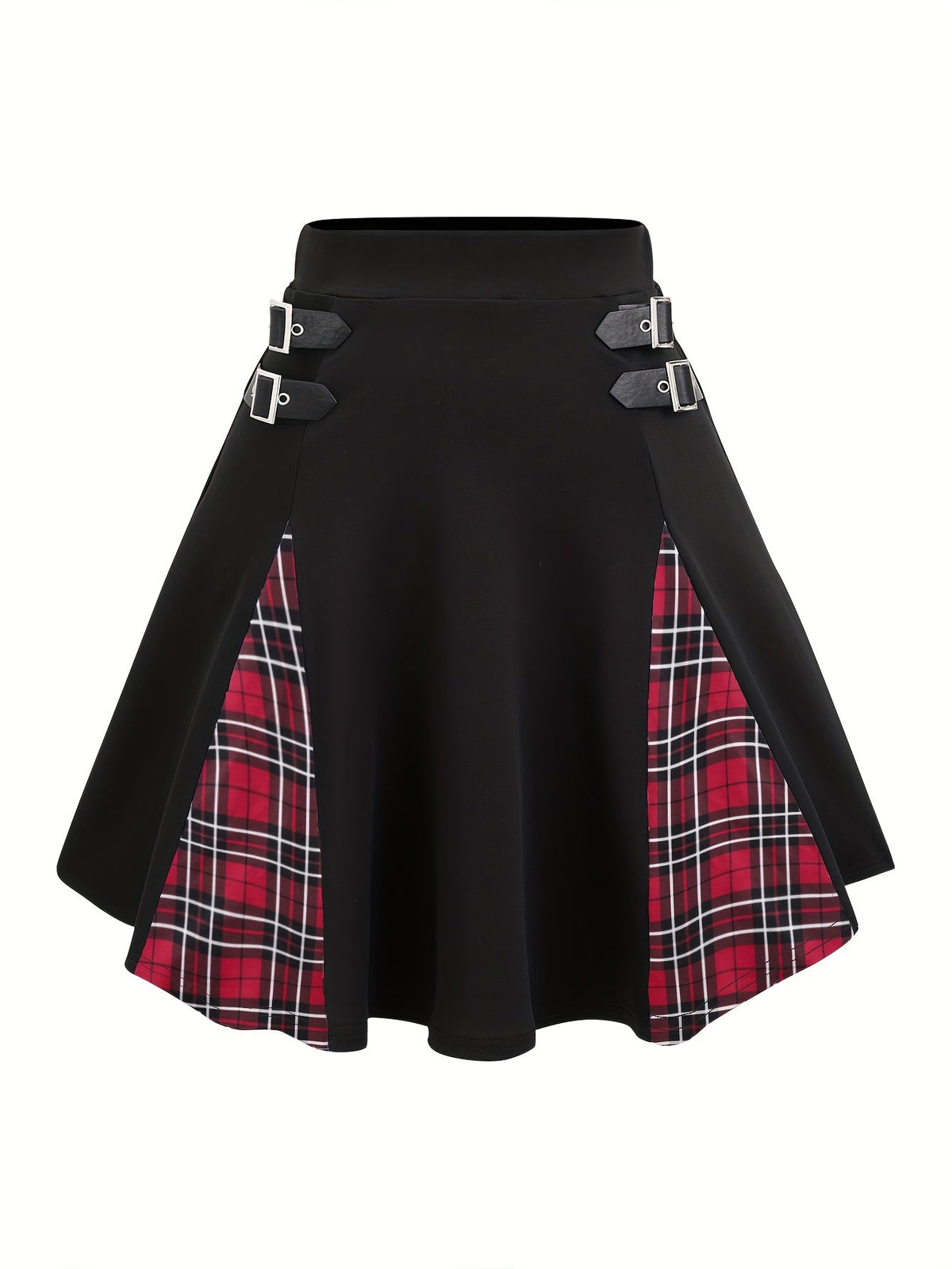 Mini-jupe trapèze gothique à carreaux avec boucle pour femme, jupe en tricot style Y2K à blocs de couleurs, noir gris rouge bleu violet S M L XL XXL