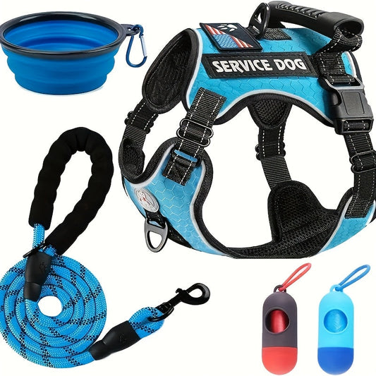 Harnais gilet réfléchissant pour chien avec laisse, harnais anti-traction absorbant les chocs avec bandes réfléchissantes de vision nocturne, style gilet confortable pour chiens de petite, moyenne et grande taille