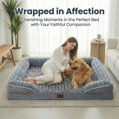 Lit orthopédique pour chien extra large lavable – Canapé en mousse à mémoire de forme en forme de C avec housse amovible, fond antidérapant et rebord de soutien pour chiens de grande et très grande taille, gris