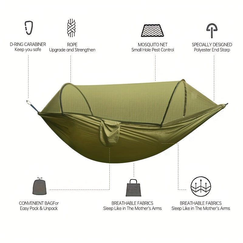 Hamac de camping double 3-en-1 avec moustiquaire et pare-soleil – Léger, portable et durable, idéal pour le camping, la randonnée, le trekking et les pique-niques dans les parcs, 7 coloris au choix
