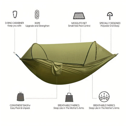 Hamac de camping double 3-en-1 avec moustiquaire et pare-soleil – Léger, portable et durable, idéal pour le camping, la randonnée, le trekking et les pique-niques dans les parcs, 7 coloris au choix