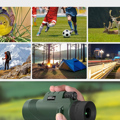 Monoculaire HD 10x42 avec adaptateur pour téléphone et trépied – Longue-vue compacte à lentilles FMC pour l'observation des oiseaux, la faune, la randonnée, le camping, les concerts et le sport – Noir et vert, cadeau de Noël