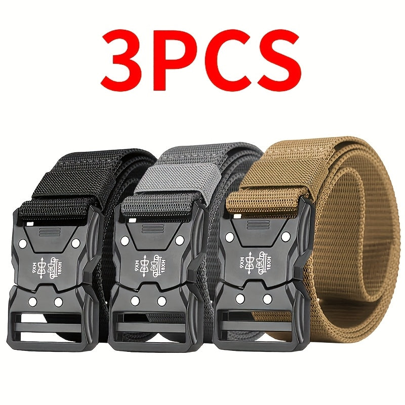 Lot de 3 ceintures en nylon pour homme, boucle à dégagement rapide, 4 couleurs, 125 cm, ceinture de sport décontractée et durable pour homme - Ceinture tactique pour le travail, la randonnée ou le quotidien, cadeau pour lui