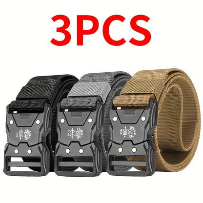 Lot de 3 ceintures en nylon pour homme, boucle à dégagement rapide, 4 couleurs, 125 cm, ceinture de sport décontractée et durable pour homme - Ceinture tactique pour le travail, la randonnée ou le quotidien, cadeau pour lui
