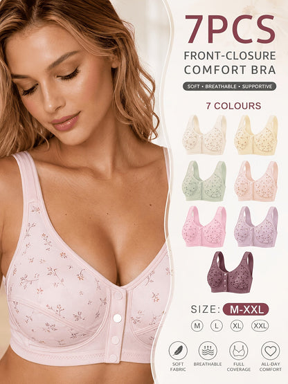 Lot de 7 soutiens-gorge sans couture pour femmes – Bralettes douces à fermeture frontale, sans armature, confortables et respirantes pour le quotidien, le yoga, les voyages et les festivals, tailles S-XXL