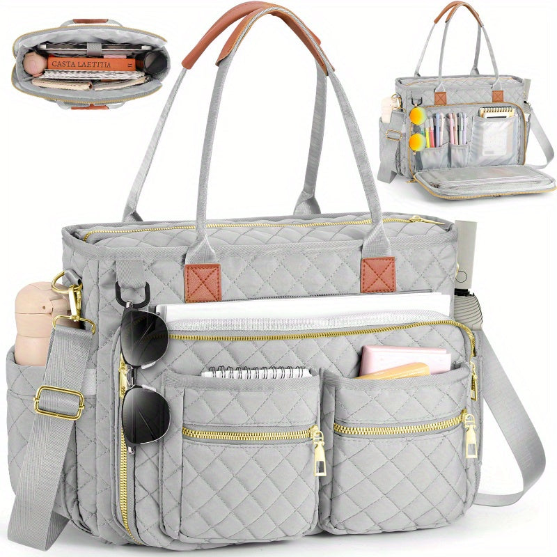 Sac fourre-tout à motif losanges pour femme – Sac de travail pour ordinateur portable à compartiments multiples, sac de banlieue résistant à l'usure pour enseignante, sac à bandoulière professionnel élégant pour le bureau, l'école et les voyages