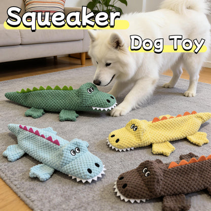 Crocodile Squeaky Plush Dog Toy with Crinkle Paper & BB Sound - Unstuffed Chew-Resistant Dog Toy for Small to Medium Dogs, 4 Colors, Anti-Boredom Interactive Pet Toy, Dog Birthday & Holiday Gift