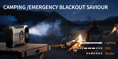 Démarreur de voiture 5000A avec compresseur d'air 150 PSI – Batterie de secours portable 12000 mAh, gonfleur de pneu numérique, USB-C et USB-A, lampe de secours LED pour moteurs essence et diesel 12V