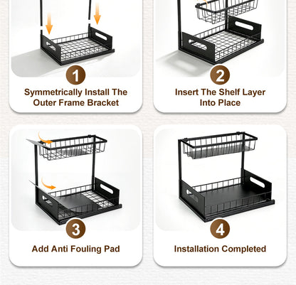Pull Out Under Sink Organizer 2-Tier Slide-Out Cabinet Shelf, Kitchen Bathroom Utility Rack Storage Shelves, Sliding Cabinet Organizer for Under Sink Kitchen Bathroom Pantry – 1 or 2 Pack Options