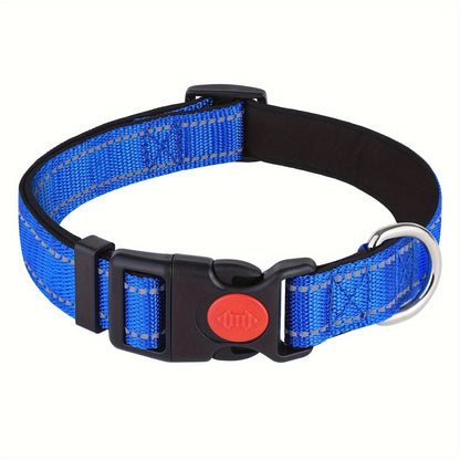 Collier pour chien réfléchissant avec boucle de sécurité verrouillable - Collier pour animal en nylon respirant, rembourré en néoprène doux et réglable pour chiens de petite, moyenne et grande taille, collier de sécurité haute visibilité nocturne