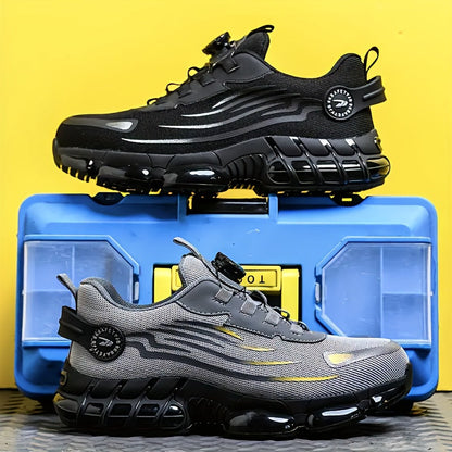 Chaussures de travail respirantes pour hommes – Chaussures de sécurité durables avec bandes réfléchissantes, semelle légère et amortissante pour l'industrie, la construction et un usage quotidien, disponibles en noir et gris, tailles US 6 à 11