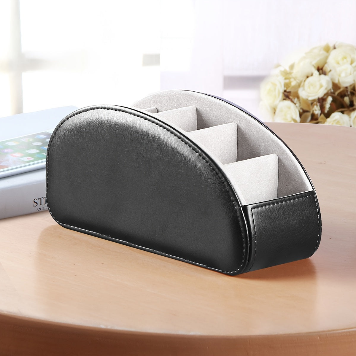 Organisateur de bureau avec 5 compartiments pour télécommandes – Boîte de rangement de chevet pour télécommandes TV, stylos, lunettes, fournitures de bureau et accessoires domestiques