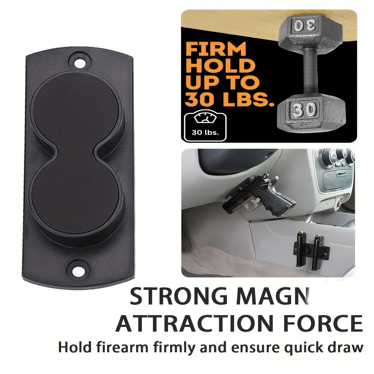 Support magnétique pour pistolet – Fixation pour arme de 13,6 kg avec revêtement en caoutchouc pour voiture, camion, maison, mur, table, accès rapide, ne raye pas l'arme, ruban adhésif double face robuste inclus