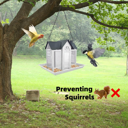 Mangeoire à oiseaux sauvage résistante aux écureuils pour extérieur – Mangeoire suspendue à grande capacité en maille métallique à 3 compartiments, résistante aux intempéries, pour cardinaux, pinsons et oiseaux de jardin, plusieurs couleurs
