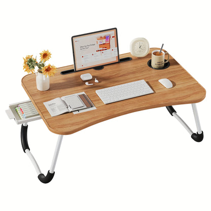Plateau de lit pour ordinateur portable et repas – Grand plateau de petit-déjeuner avec porte-gobelet et tiroir pour canapé, sol, étude, lecture et écriture, table d'appoint portable