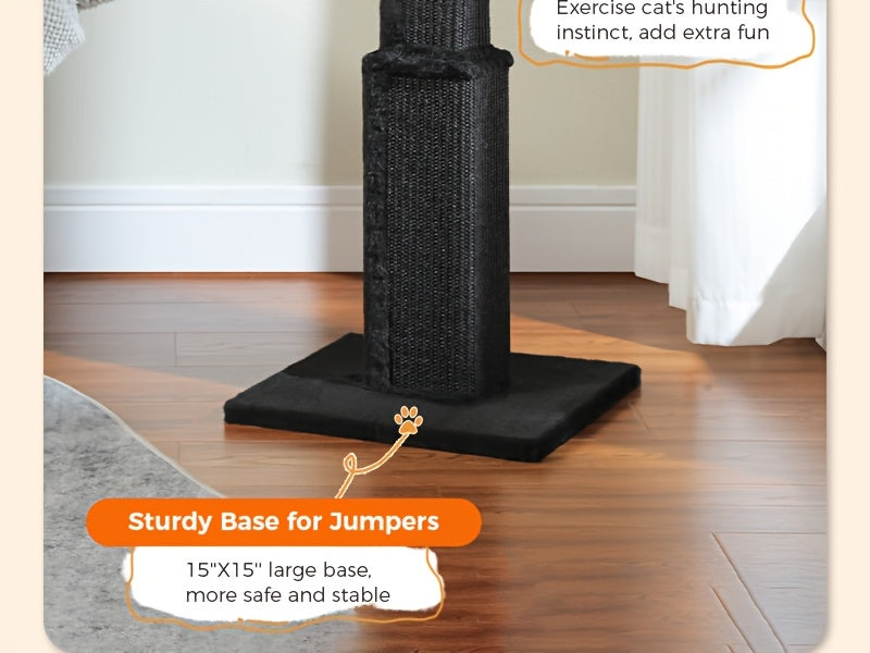 Arbre à chat à plusieurs niveaux avec poteau en sisal et jouets suspendus pour chats d'intérieur, tour d'escalade robuste et centre d'activités pour chats énergiques, disponible en gris et noir