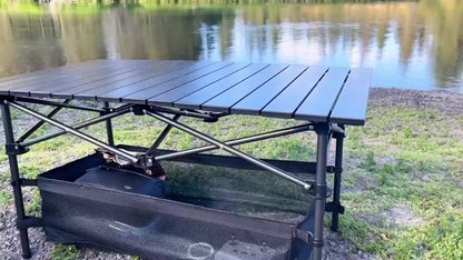 Table de camping pliante portable en aluminium, légère, pour pique-nique en plein air, avec filet de rangement et sac de transport – Hauteur réglable 95 cm, facile à ranger, pour camping, plage, jardin, barbecue, fête et terrasse