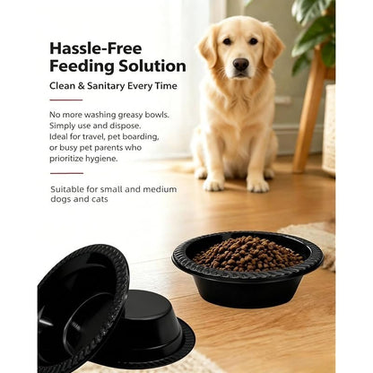 Gamelles jetables pour animaux, lot de 50, 355 ml – Bols ronds en plastique noir pour petits et moyens chiens, voyage, refuge, chenil, extérieur et alimentation d'urgence, empilables, hygiéniques à usage unique