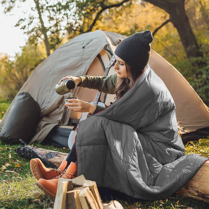Couverture matelassée de camping, pliable, légère et chaude avec traitement déperlant DWR, incluant un masque de nuit 3D, 140x200 cm, pour camping, voyage, voiture, plage, stade, hamac, canapé et festival
