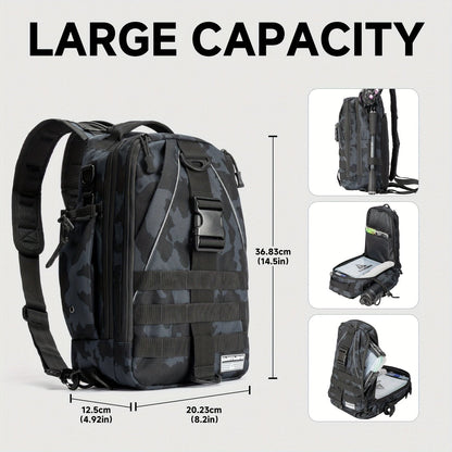 Sac à dos de pêche avec porte-canne – Sac bandoulière imperméable pour randonnée, pêche à la mouche, rangement de boîte à pêche, cadeau pour papa pêcheur